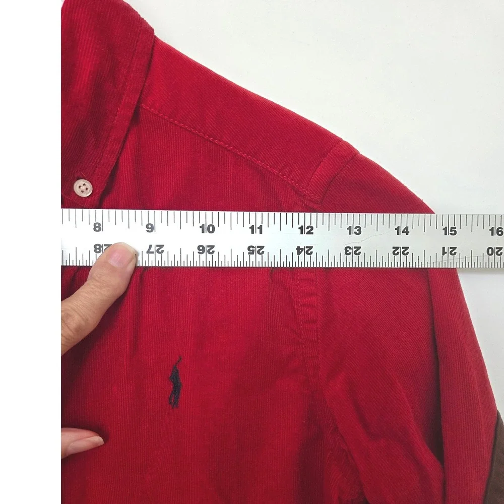 Ralph Lauren Kids Red Corduroy Button Down Shirt Elbow Patches Size 8 S/P